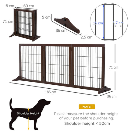 Freestanding Pine Dog Gate Barrier, Brown, 185x36x71 cm
