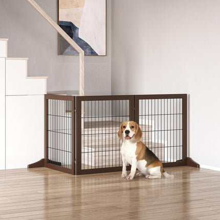 Freestanding Pine Dog Gate Barrier, Brown, 185x36x71 cm