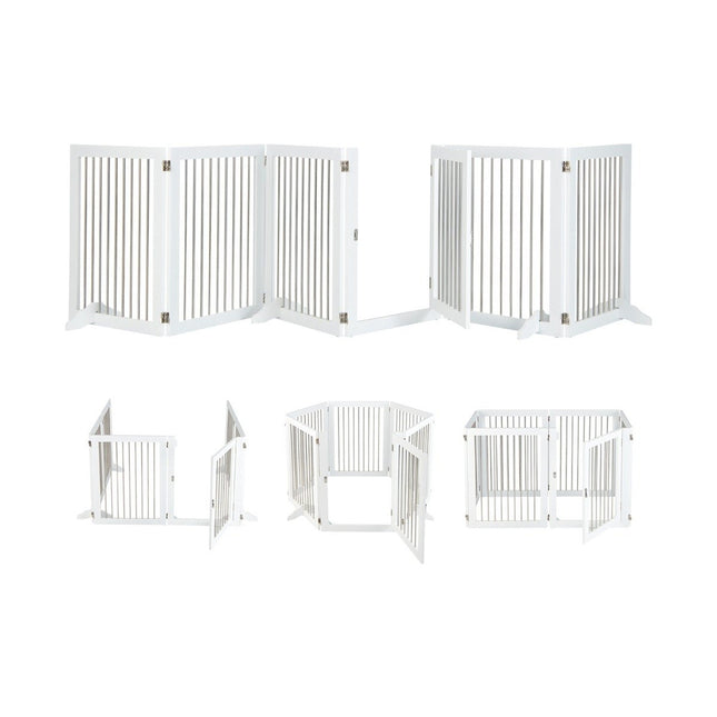 Dog Gate Playpen Freestanding Dog Fence with 6 Panels 366 x 80 cm White