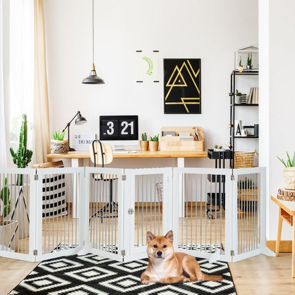 Dog Gate Playpen Freestanding Dog Fence with 6 Panels 366 x 80 cm White
