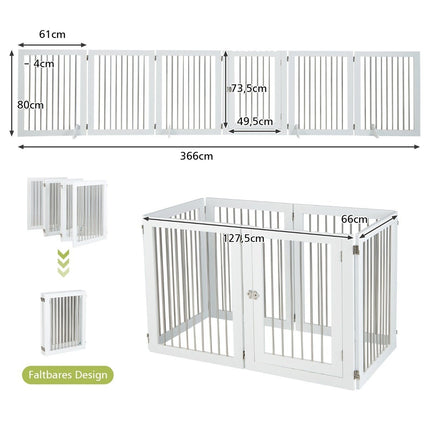Dog Gate Playpen Freestanding Dog Fence with 6 Panels 366 x 80 cm White
