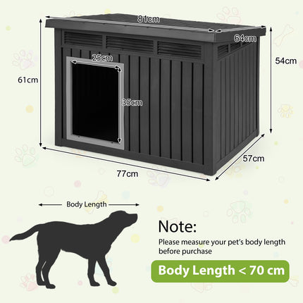 Dog House, Weatherproof Hinged Roof, Medium 81x64x61cm