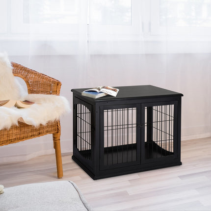 Indoor dog house with table top - Black, 81x58.5x66 cm