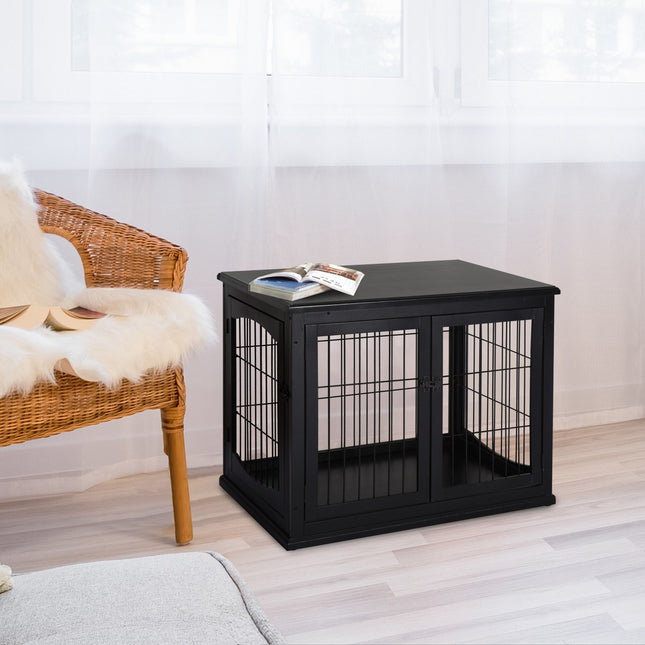 Indoor dog house with table top - Black, 81x58.5x66 cm