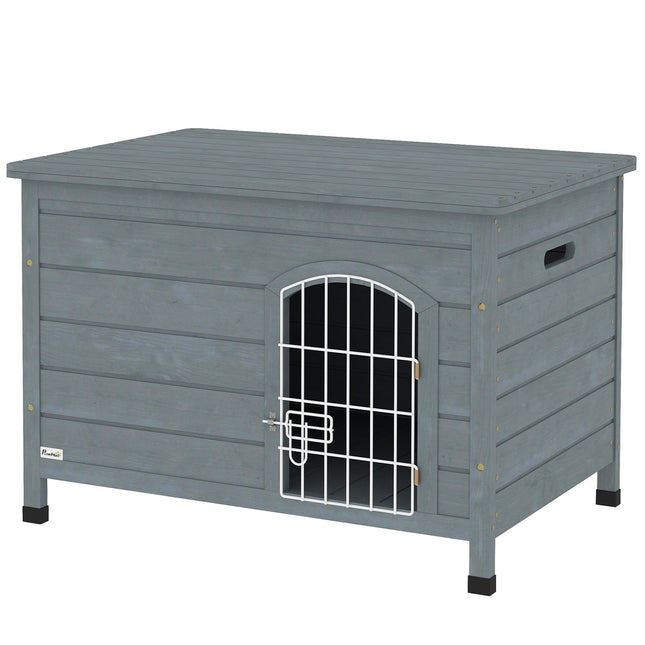 Outdoor waterproof dog house with door, spruce wood, 80x55x53.5 cm