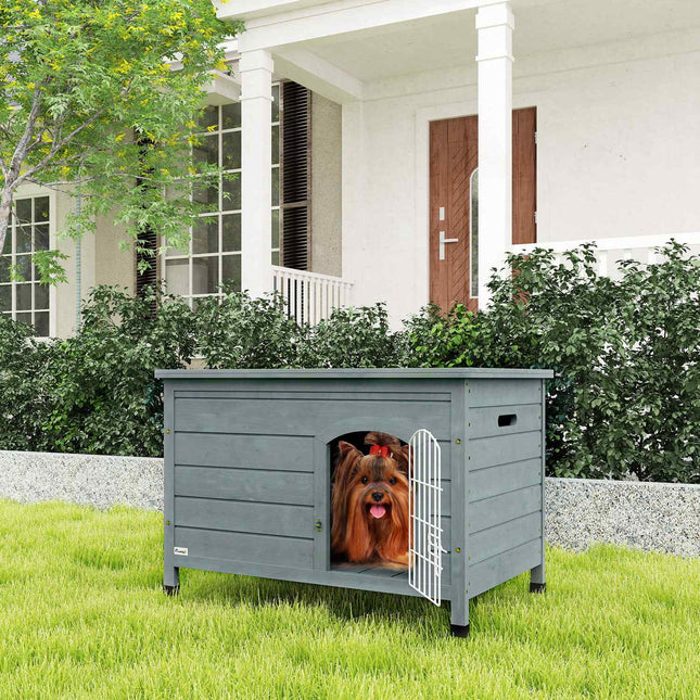 Outdoor waterproof dog house with door, spruce wood, 80x55x53.5 cm