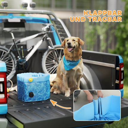 Dog Pool Foldable Paddling Pool with Fountain and Water Cushion Design Ø160 x 30 cm Blue