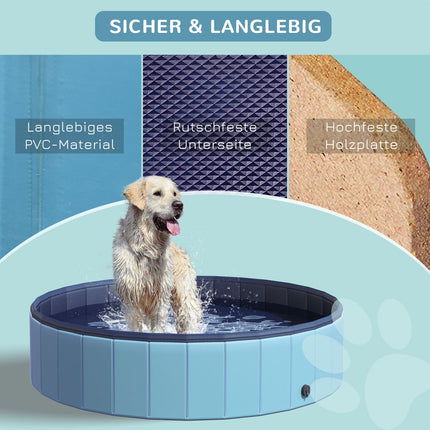 Large dog pool - PVC & wood, 140x30 cm, blue