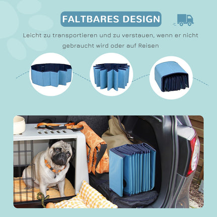 Large dog pool - PVC & wood, 140x30 cm, blue