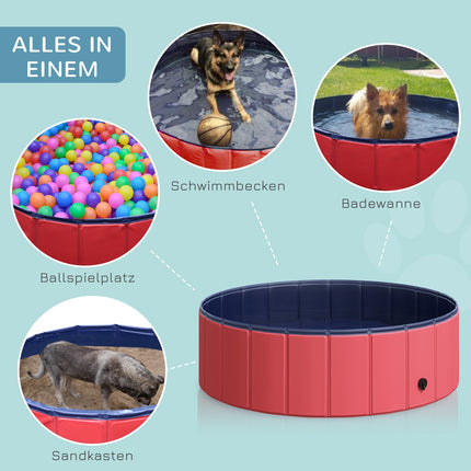 Dog pool, durable PVC and wood, 100x30 cm, Red