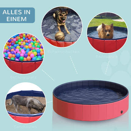 Extra large blue dog pool, plastic + wood, 160x30 cm