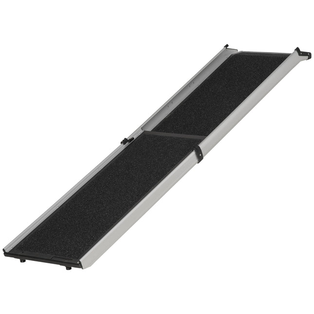 Hondenoprit Huisdierenoprit Opvouwbare Hondentrap Met Draaggreep Telescopische Autooprit Dierenoprit Antislip Aluminium Zwart + Zilver 183 X 42 X 6,5 Cm
