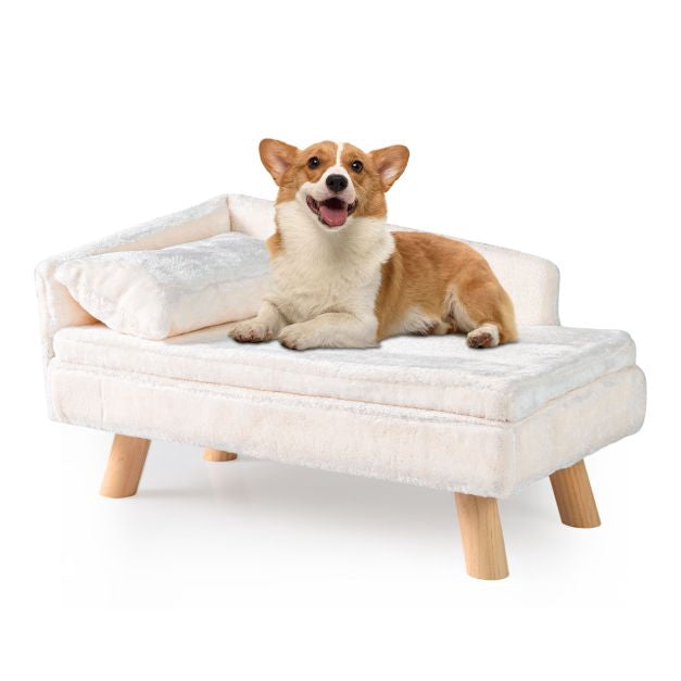 Dog Sofa Bed With Removable Cushion, Pillow, Wood Legs