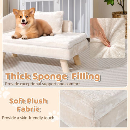 Dog Sofa Bed With Removable Cushion, Pillow, Wood Legs