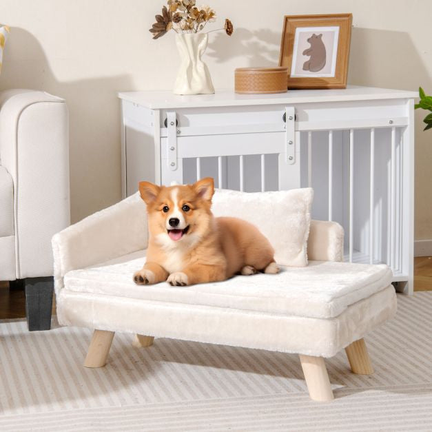 Dog Sofa Bed With Removable Cushion, Pillow, Wood Legs