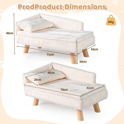 Dog Sofa Bed With Removable Cushion, Pillow, Wood Legs