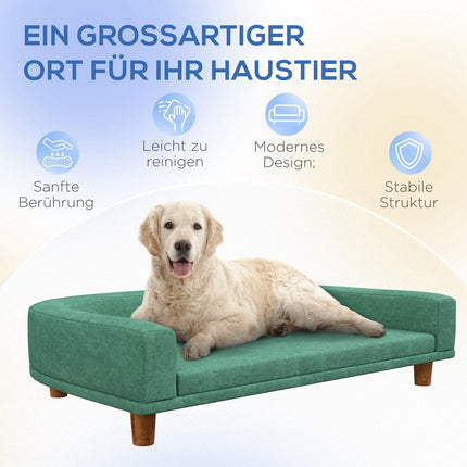 Comfortable pet sofa with cushion, elevated green design