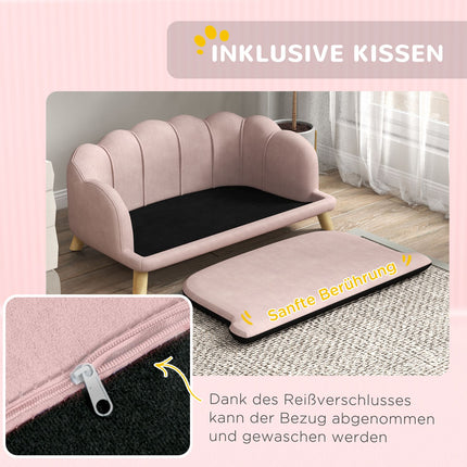 Pet sofa with washable cover, wooden legs - pink