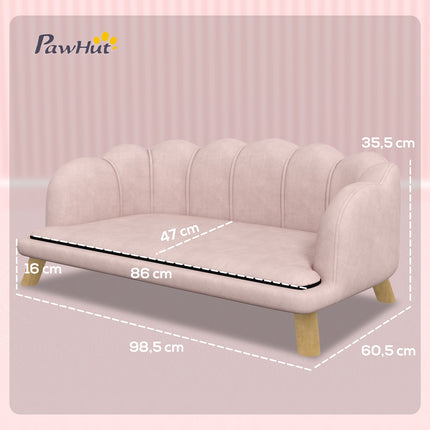 Pet sofa with washable cover, wooden legs - pink
