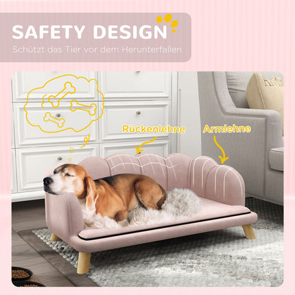 Pet sofa with washable cover, wooden legs - pink