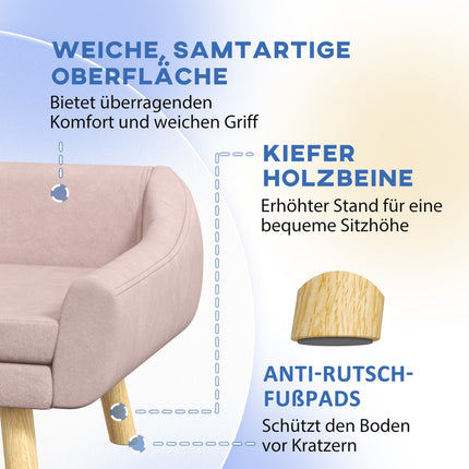Pet sofa with backrest, velvet pink, for medium/large dogs