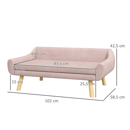Pet sofa with backrest, velvet pink, for medium/large dogs