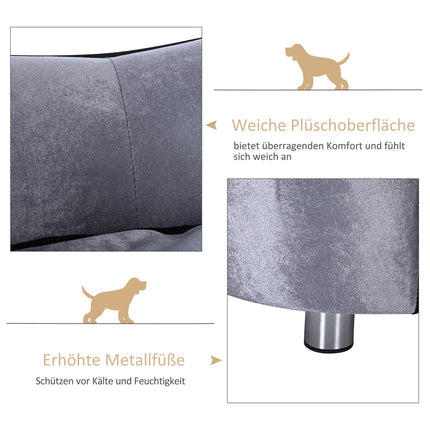 Luxury plush sofa for pets with cushion, gray - 69x49x38 cm