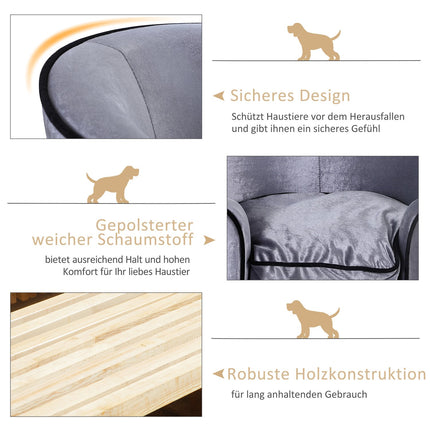 Luxury plush sofa for pets with cushion, gray - 69x49x38 cm