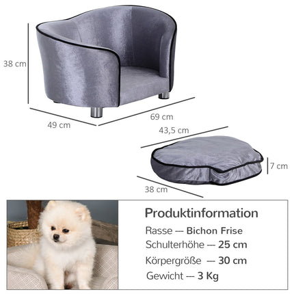 Luxury plush sofa for pets with cushion, gray - 69x49x38 cm
