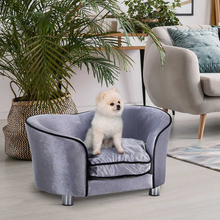 Luxury plush sofa for pets with cushion, gray - 69x49x38 cm