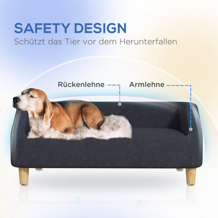 Dog sofa - elevated, wooden legs, dark grey, medium and large