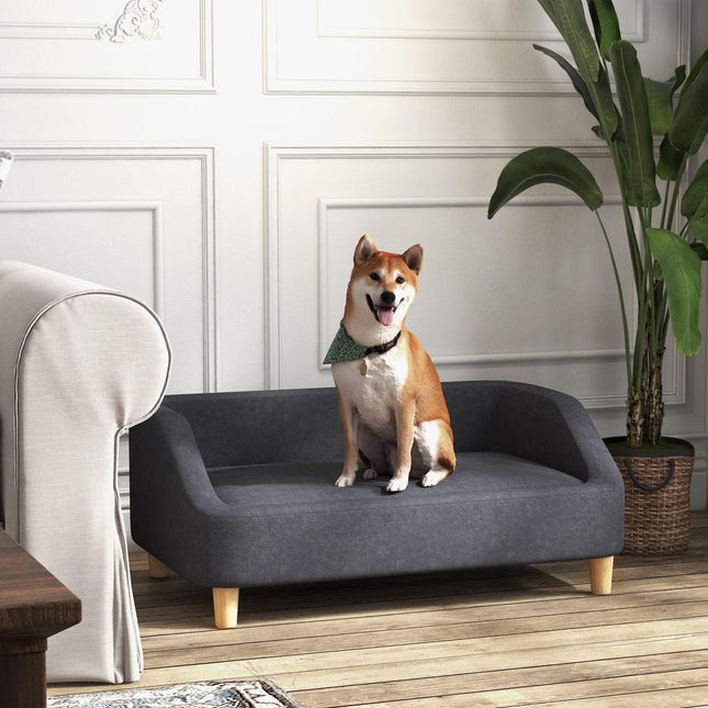 Dog sofa - elevated, wooden legs, dark grey, medium and large