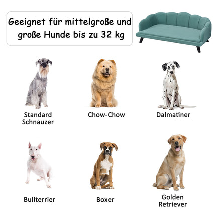 Pet sofa with backrest & wooden legs, soft fabric, green