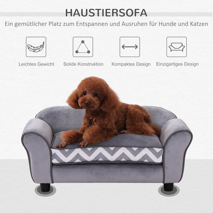 Gray velvet pet sofa with washable cushion and elevated feet