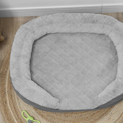 Gray dog sofa - washable cover, backrest, wooden legs