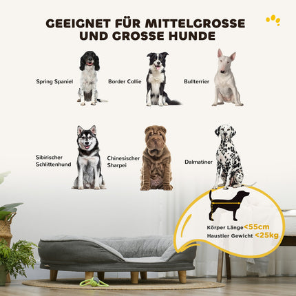 Gray dog sofa - washable cover, backrest, wooden legs