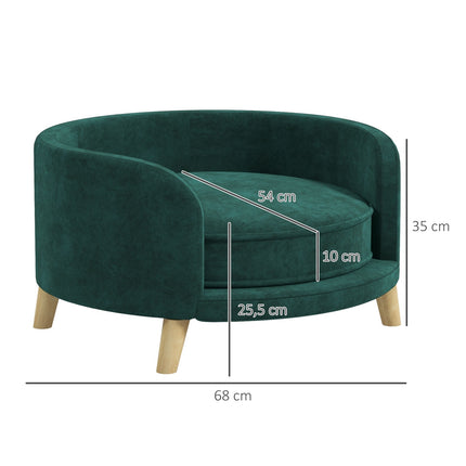Dog sofa with cushion, velvet look, raised wooden legs