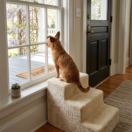 Dog Stairs, 3 Steps – Beige, Soft Plush Cover