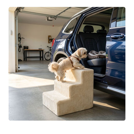 Dog Stairs, 3 Steps – Beige, Soft Plush Cover