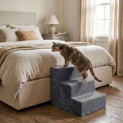 Dog Stairs, 3 Steps – Grey, Soft Plush Cover