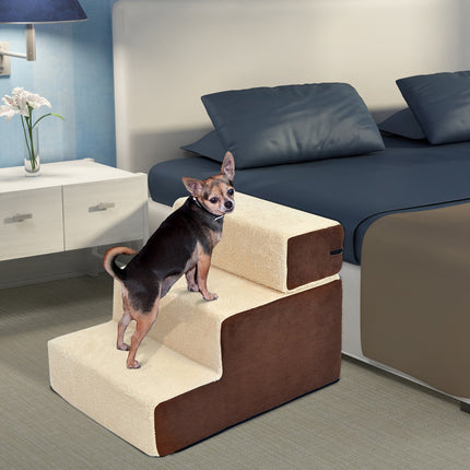 Pet ladder, 3-step plush beige, 54x40x39 cm