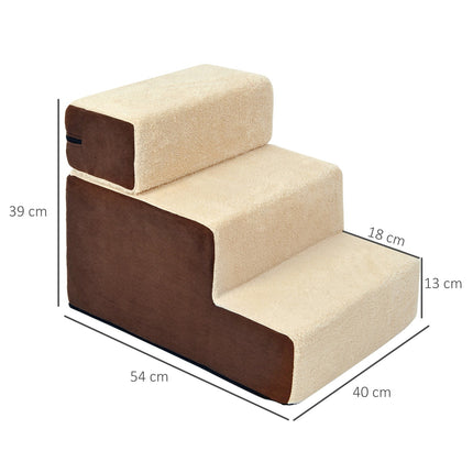 Pet ladder, 3-step plush beige, 54x40x39 cm