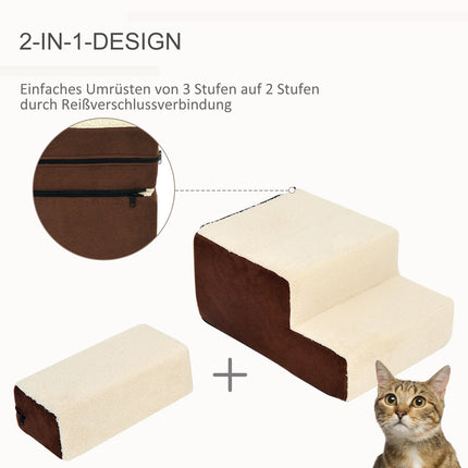 Pet ladder, 3-step plush beige, 54x40x39 cm