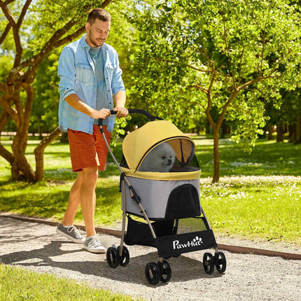 Collapsible dog carriage and carrier with cushion, mesh window