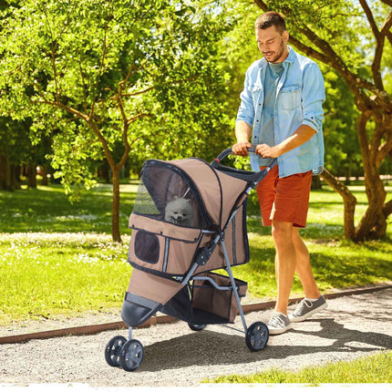 Pet stroller for small dogs and cats, coffee brown