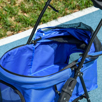 Collapsible pet stroller for small dogs and cats, blue