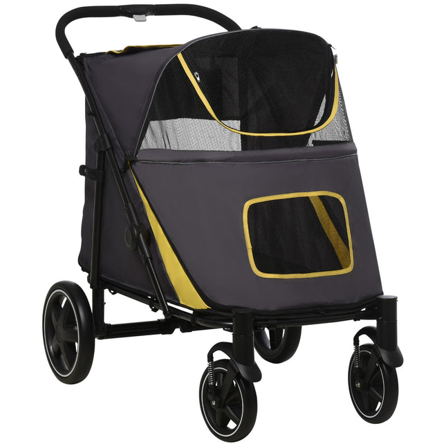Hondenbuggy, Hondenbuggy Met Kussen, Opvouwbare Kattenbuggy Met Gaasvenster, Veiligheidsriemen, Zijvak, Oxford-Stof, Donkergrijs