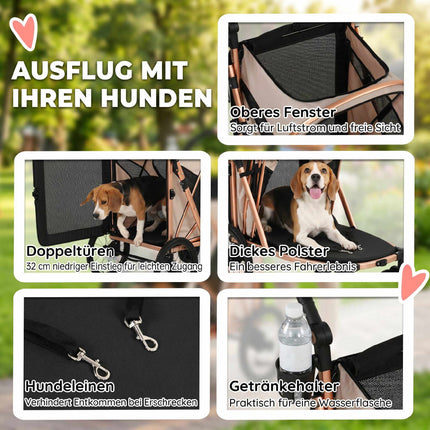 Dog Stroller, Foldable, 360 Swivel Wheels, Up To 20 kg