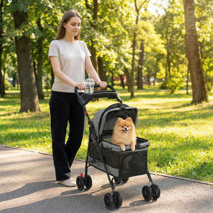 Dog Stroller, Foldable, Mesh Windows, Up To 10 kg, Gray