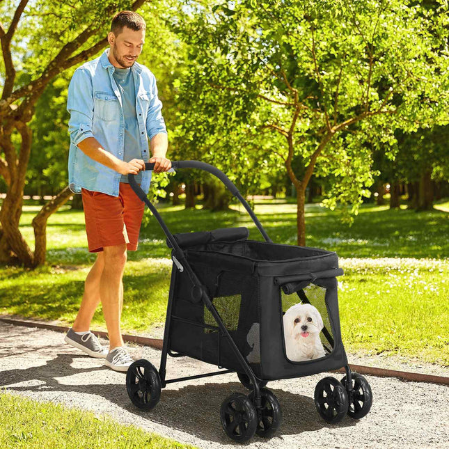 Dog stroller, foldable with mesh window, black, 20 kg Limit